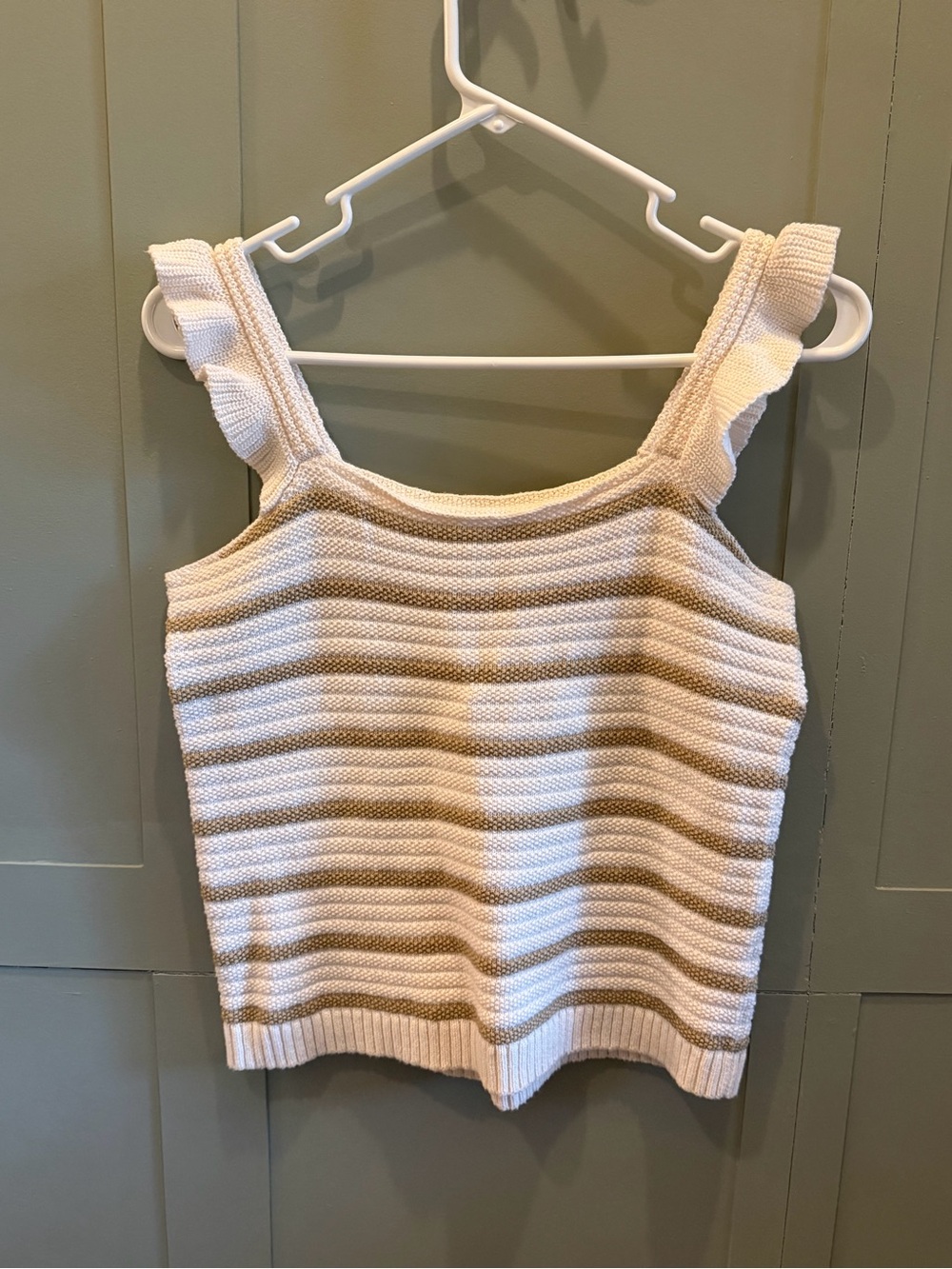 LOFT Cream Textured Knit Tank with Ruffle Straps